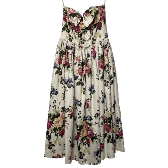 VTG 80s S.G. Gilbert Prom Dress Sz 12 Red Green Floral Bow Fit Flare Cottagecore